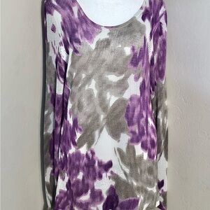 INC International Concepts Purple Taupe Long Sleeve Top Mesh  Blouse SZ XL